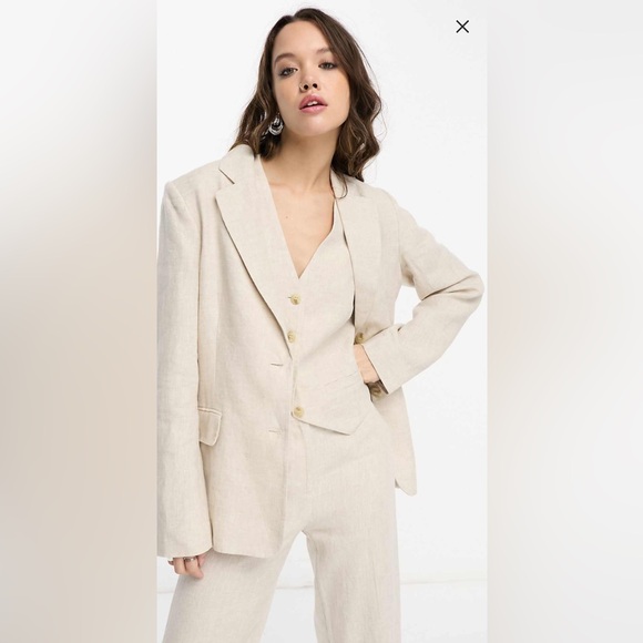 &Other Stories linen blazer BEIGE & tailored pants COMES AS SET. EU 38 US 8 NWT - Picture 2 of 8